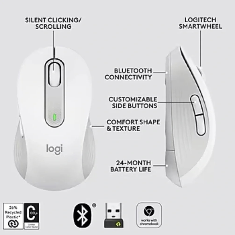 Logitech Signature M650 Wireless Optical USB Mouse, Off-White